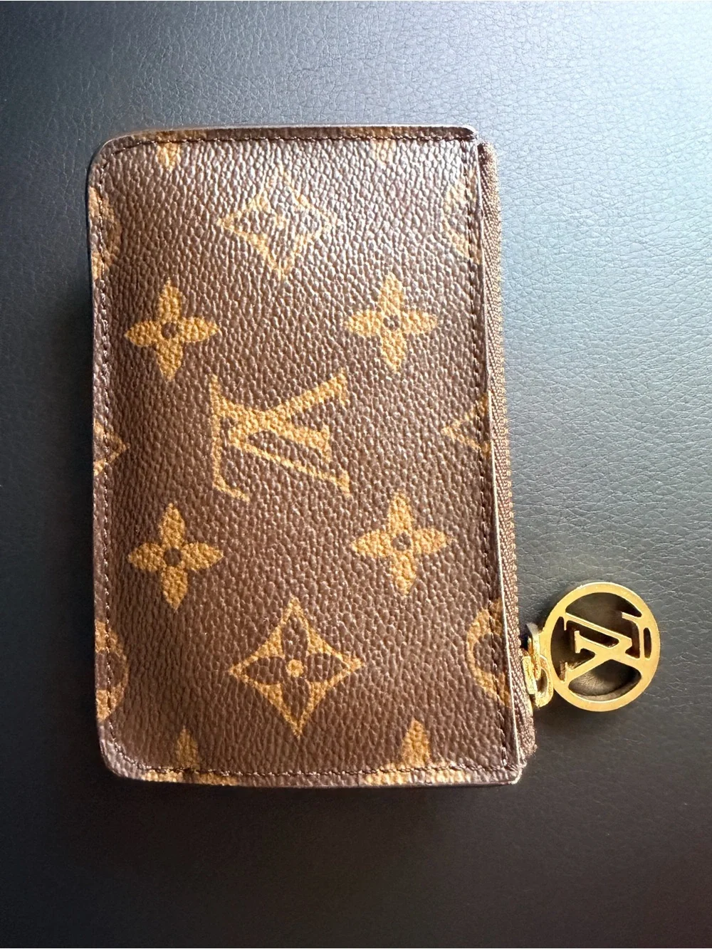 Louis Vuitton Brown Monogram Card Holder with Light Blue Interior